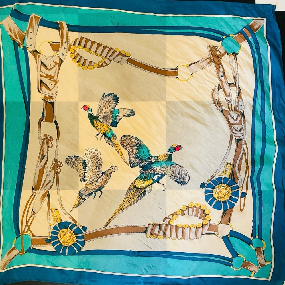 Teal Bird and Harness Print Scarf
